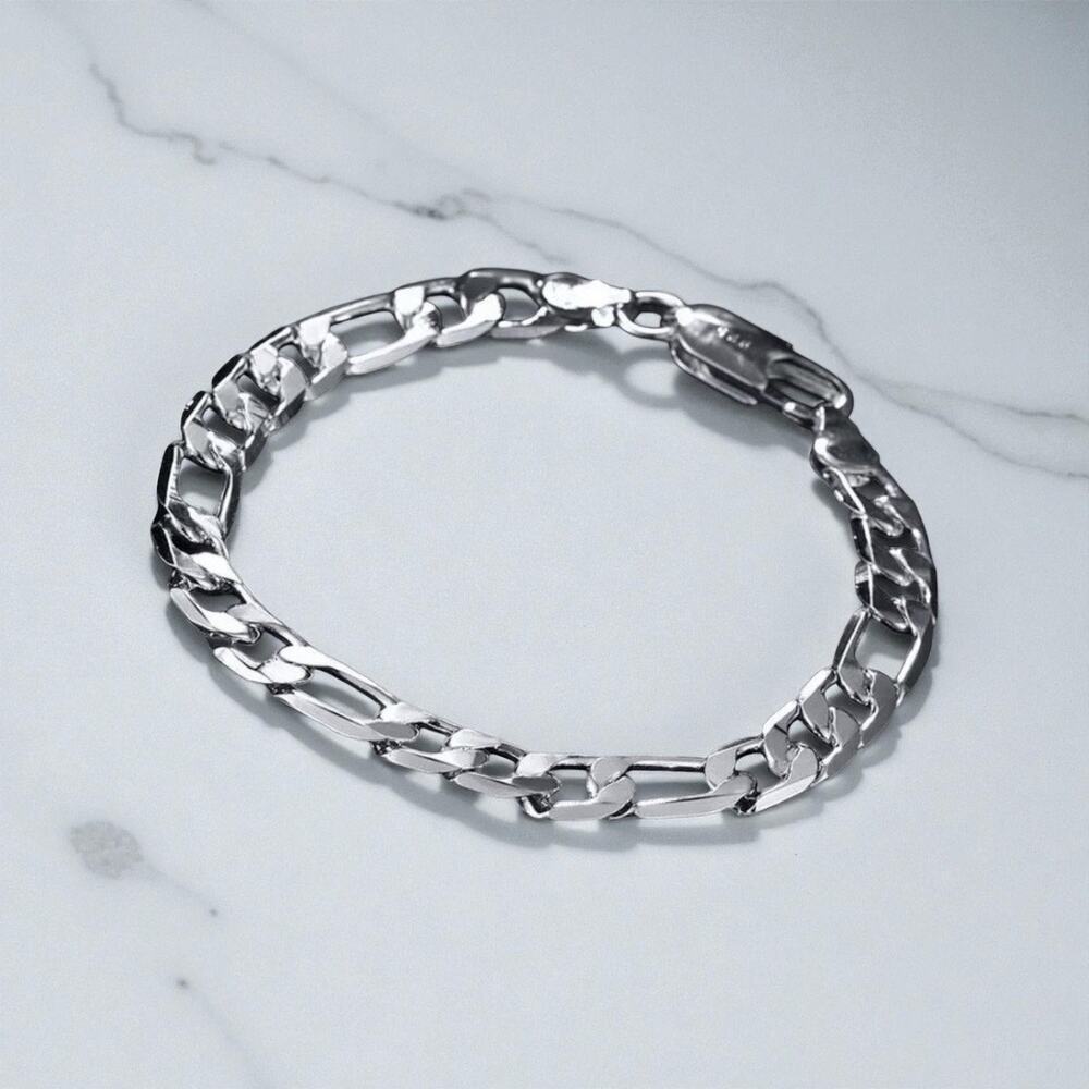 8MM Figaro Bracelet 7” 925 Sterling Silver Unisex Bracelet - Picture 3 of 3
